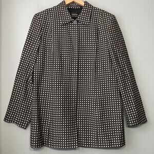 Dana Buchman Womens Size 16 Black Tan Blazer Jacket Longline Jacquard Baroque